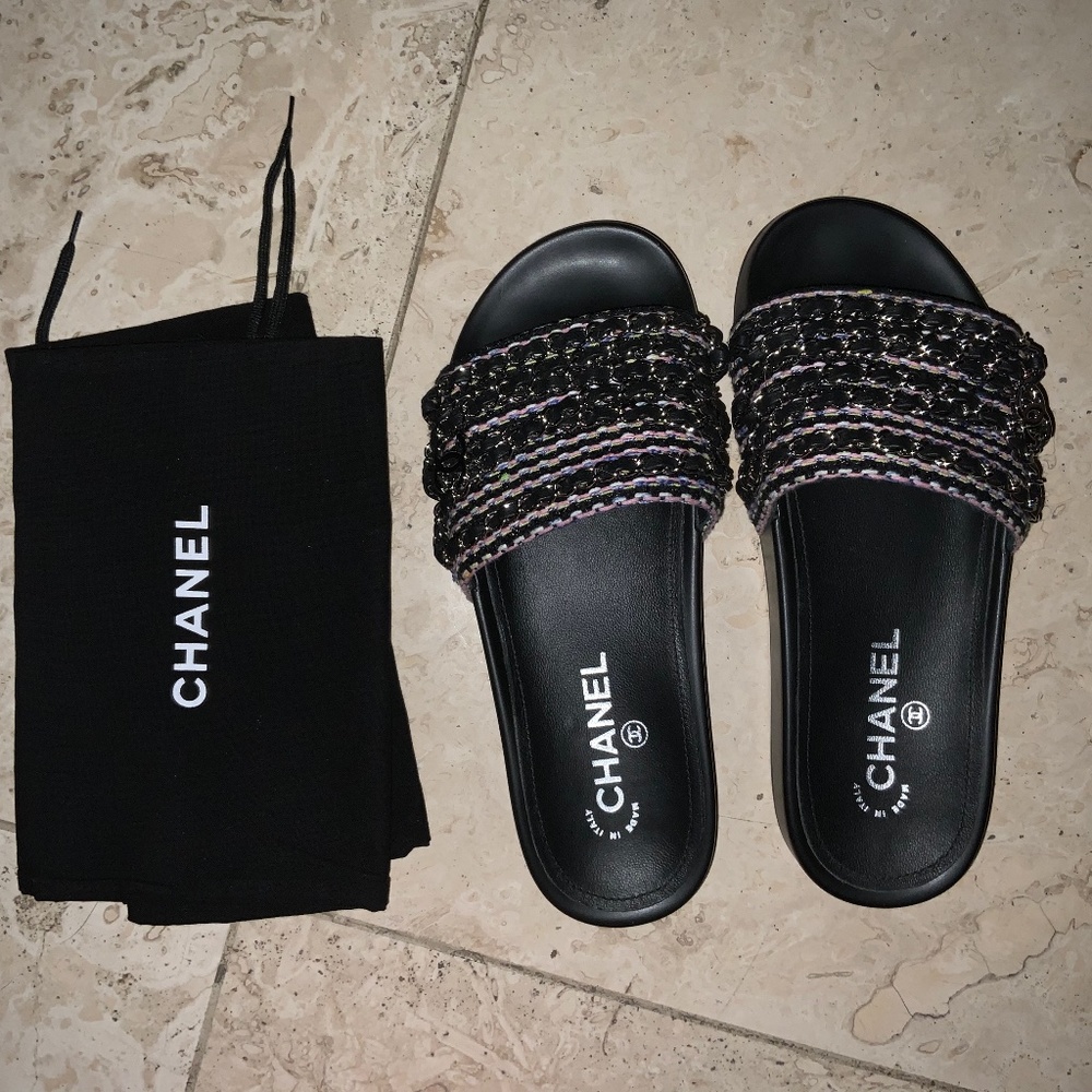 Chanel Tropiconic Chain Slides Size 37